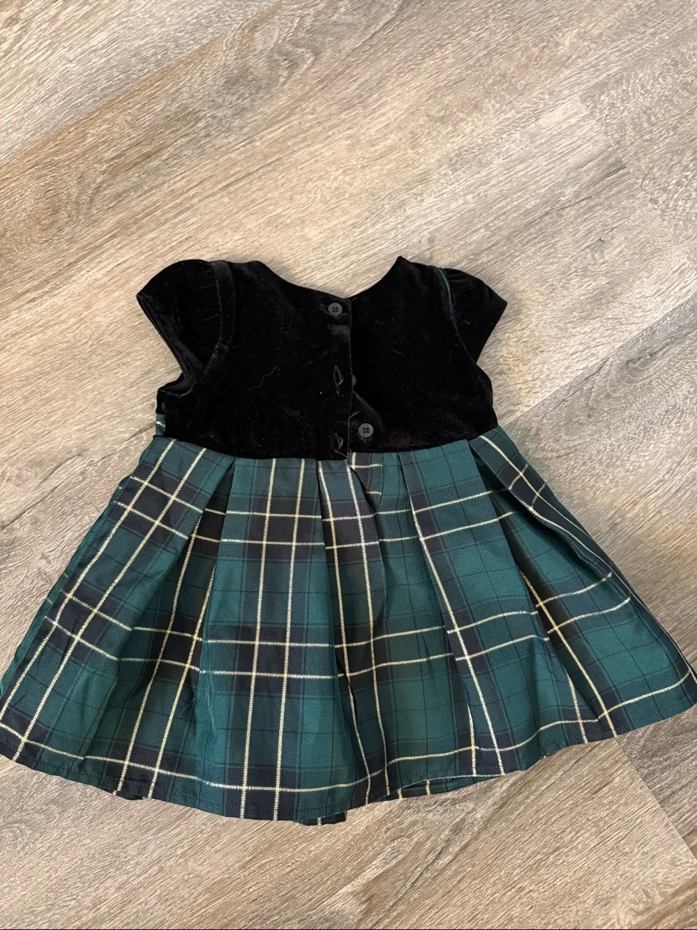 The Children's Place in 6-9 mos Black Velvet Bodice with Green Plaid Skirt Dress